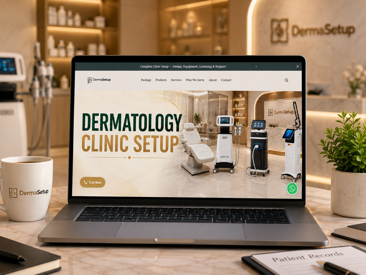 DermaSetup dermatology clinic management app showing appointment scheduling and patient records