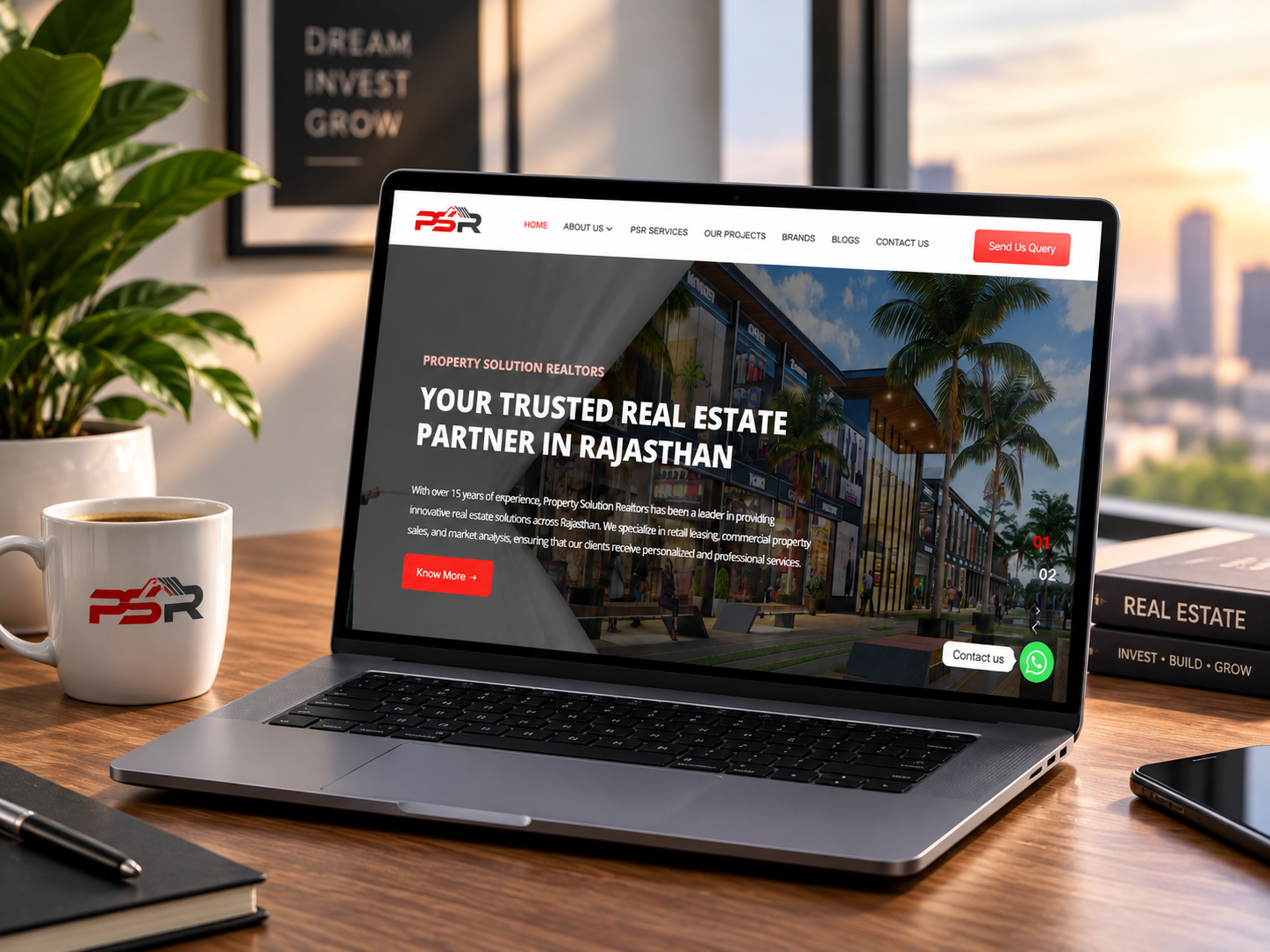 PSR Realty real estate developer website showing project showcase and enquiry form