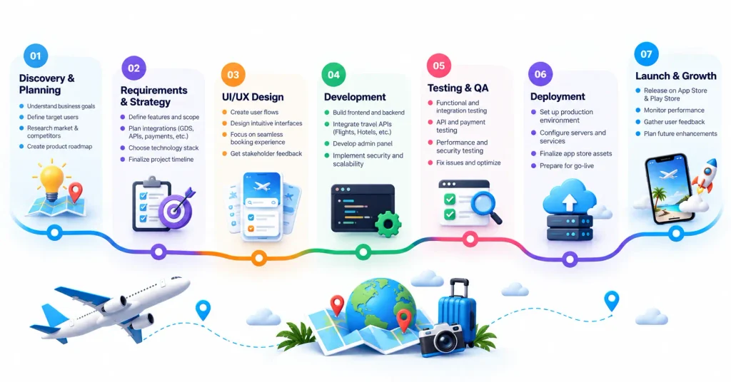 Travel app development process from discovery to launch